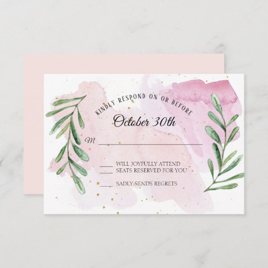Rustige Eucalyptus Leaf Gold Modern Waterverf RSVP Kaart (Voorkant / Achterkant)