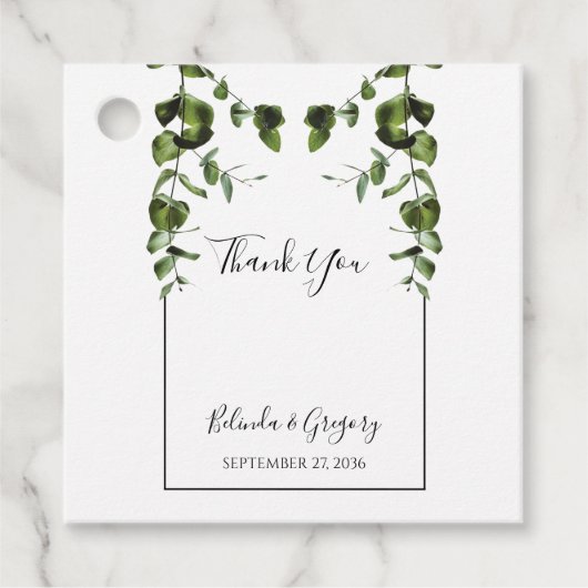 Rustige Eucalyptus Leaves Wedding Gift Bedankjes Labels (Voorkant)