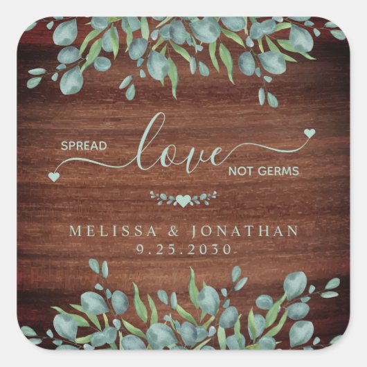 Rustige Eucalyptus Spread Love Not Germs Wedding Vierkante Sticker (Voorkant)