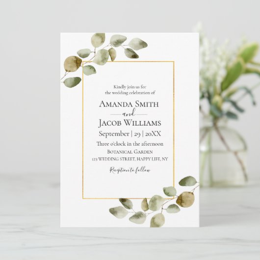 Rustige eucalyptusfedbruiloft  kaart (Staand voorkant)