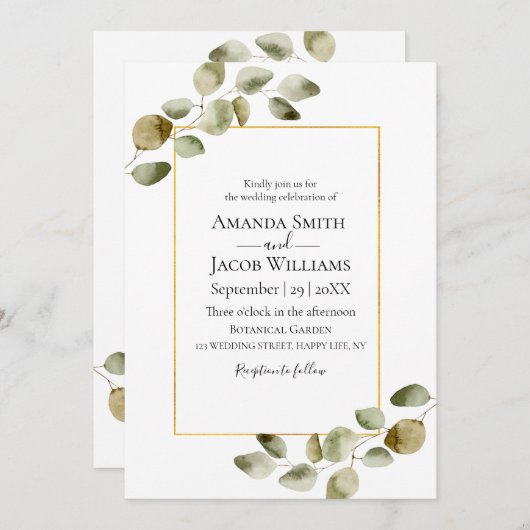 Rustige eucalyptusfedbruiloft  kaart (Voorkant / Achterkant)