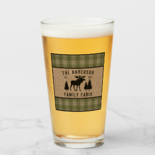 Rustige Familie Cabin Moose Pine Green Play Burlap Glas