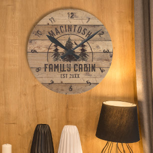 Rustige Familie Cabin Wood Gepersonaliseerd Ronde Klok