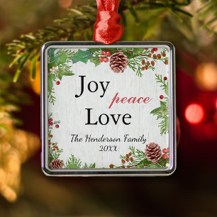 Rustige familie Joy Peace Love Kerstmis Metalen Ornament