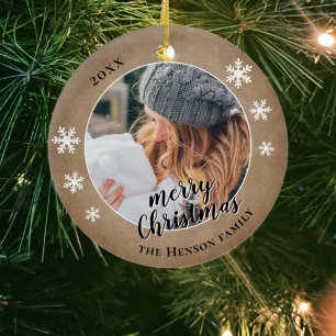 Rustige familiefoto Sneeuwvlok Gelukkig kerstfeest Keramisch Ornament