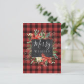 Rustige Farmhouse Black Red Check Pset-kerstmis Briefkaart (Staand voorkant)
