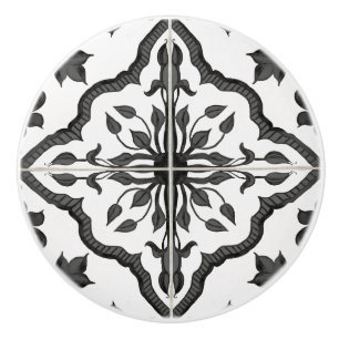 Rustige Farmhouse Black White Foliage Tile Pattern Keramische Knop