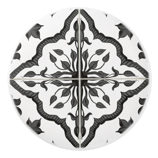 Rustige Farmhouse Black White Foliage Tile Pattern Keramische Knop (Voorkant)
