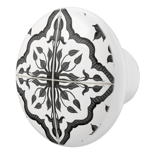 Rustige Farmhouse Black White Foliage Tile Pattern Keramische Knop (Rechts)