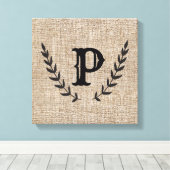 Rustige Farmhouse Burlap & Black Botanical Laurel Canvas Afdruk (Insitu (Houten vloer))