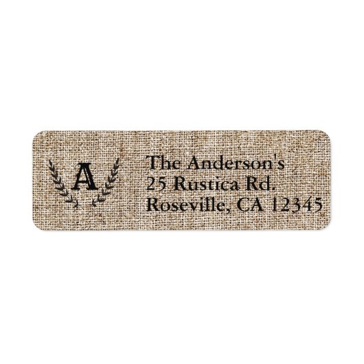 Rustige Farmhouse Burlap & Black Botanical Laurel Etiket (Voorkant)