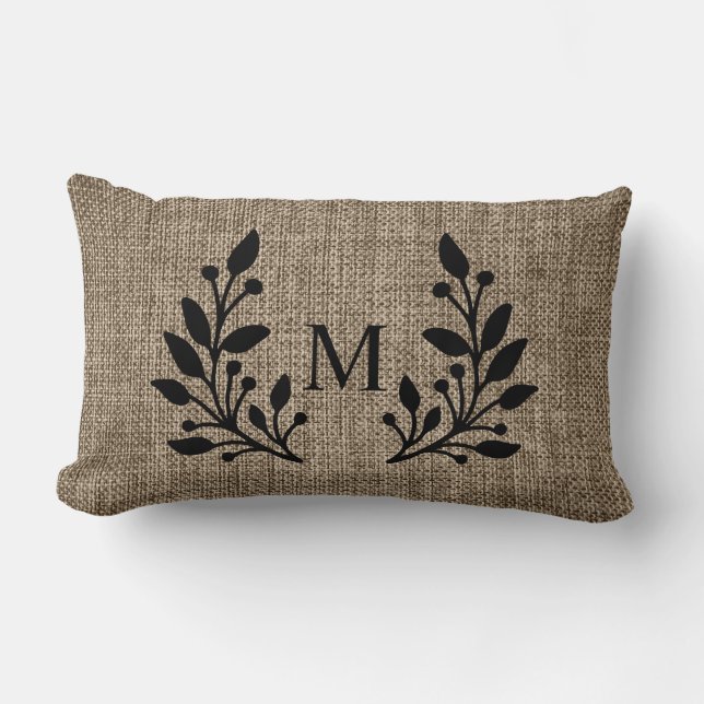 Rustige Farmhouse Burlap Laurels Monogram Kussen (Voorkant)