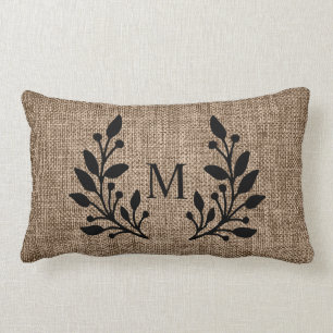 Rustige Farmhouse Burlap Laurels Monogram Kussen