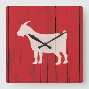 Rustige Farmhouse Goat Red Wood Panel Vierkante Klok