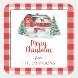 Rustige Farmhouse Shiplap Tractor Snow Vierkante Sticker