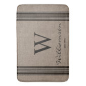 Rustige Farmhouse Ticking Stripe Burlap Monogram Badmat (Voorkant Verticaal)