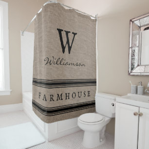 Rustige Farmhouse Ticking Stripe Burlap Monogram Douchegordijn