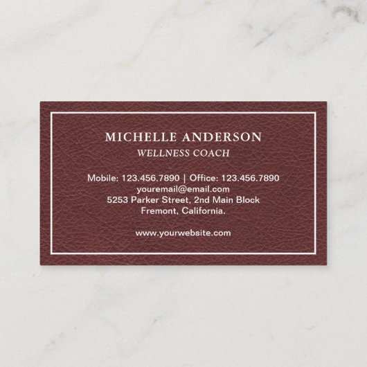 Rustige Faux Bruin Lederen Dragonfly Visitekaartje (Achterkant)