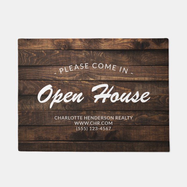 Rustige Faux Wood Real Estate Open House Doormat Deurmat (Voorkant)