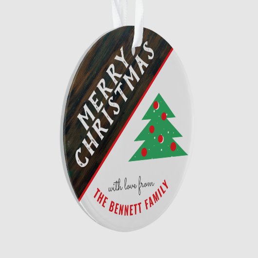 Rustige feestdag met rode en groene kerstbomen ornament (voorkant)