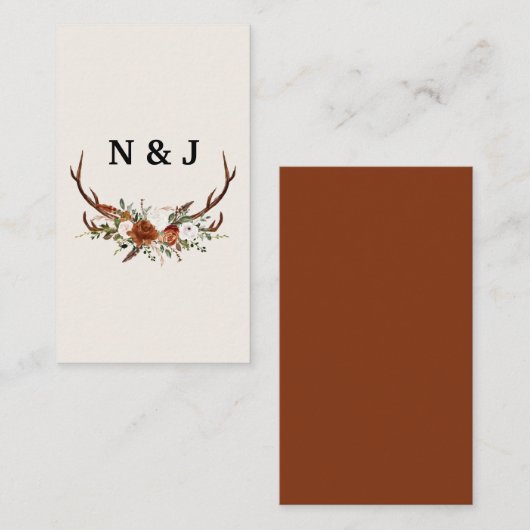 Rustige floral and antlers initialen trouwsparkle informatiekaartje (Voorkant / Achterkant)