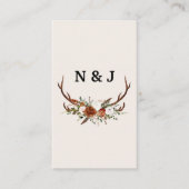 Rustige floral and antlers initialen trouwsparkle informatiekaartje (Voorkant)