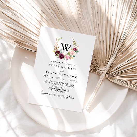 Rustige Floral Botanical Foliage Monogram Weddensc Kaart