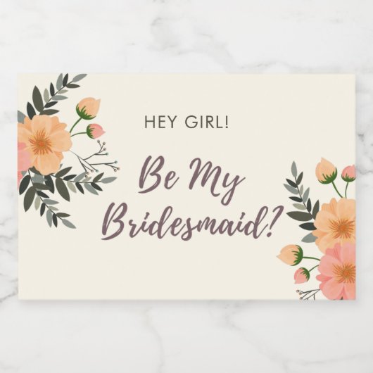 Rustige Floral Bridesmaid-voorstel Gift Sparkling Wijnetiket (Enkel label)