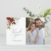 rustige floral bruiloft foto bedankt kaart (Staand voorkant)