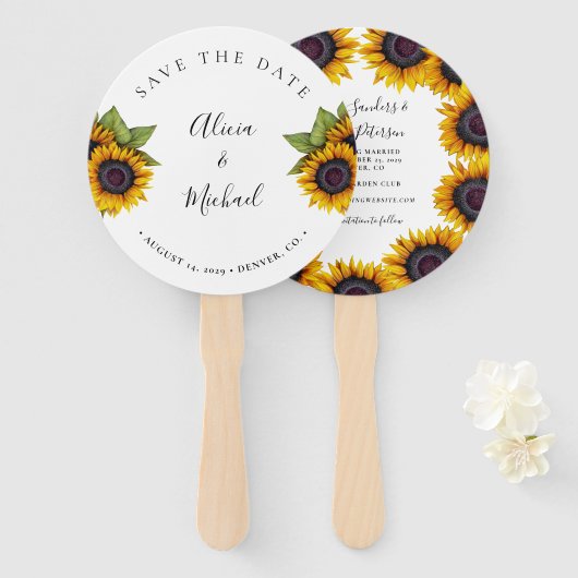Rustige floral elegant script bruiloft save date handwaaier (Voorkant en achterkant)