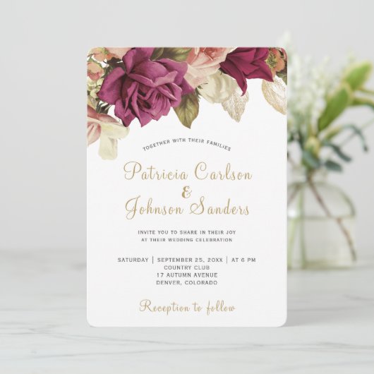 Rustige floral elegant script huwelijksuitnodiging kaart (Staand voorkant)