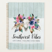 Rustige Floral Koe Waterverf Hout Boho Chic Planner (Voorkant)