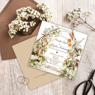 Rustige Floral Palm Arch Tropical Beach Wedding Kaart