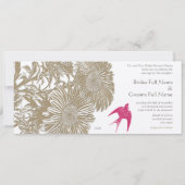 Rustige Floral Pink Love Bird Wedding Kaart (Achterkant)
