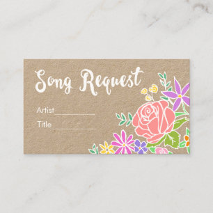 Rustige  floral song request bruiloft card visitekaartje