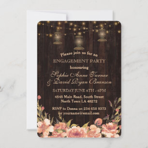 Rustige Floral Wood Old Lantern Engagement Party Kaart