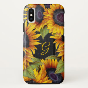Rustige florale zonnebloemen gele schuurhoutmonogr iPhone XS hoesje