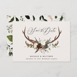Rustige foliage floral and stag script chic bruilo save the date