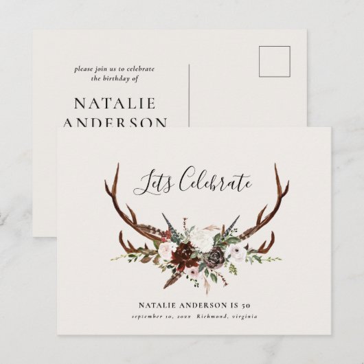 Rustige foliage stag antler herfst  aankondigingskaart (Voorkant / Achterkant)