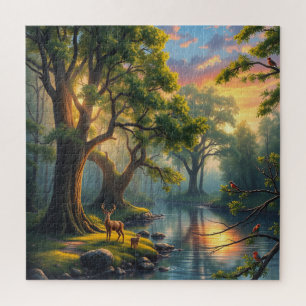 Rustige Forest Serenity bij Dawn Natuur Artwork Legpuzzel