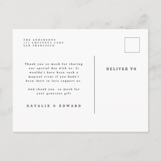 Rustige foto bedankt trouwaankondiging aankondigingskaart (Achterkant)