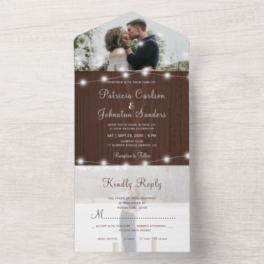 Rustige foto-houtskaartjes rsvp bruiloft all in one uitnodiging (Binnen)