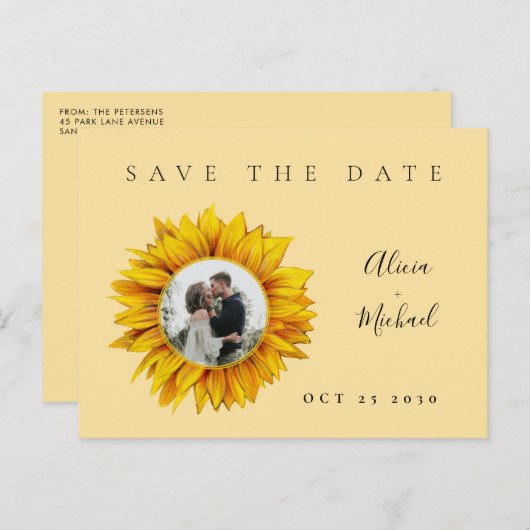 Rustige fotobruiloft met zonnebloem, met uitzonder aankondigingskaart (Voorkant / Achterkant)