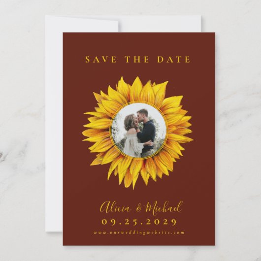Rustige fotobruiloft met zonnebloem, met uitzonder save the date (Voorkant)