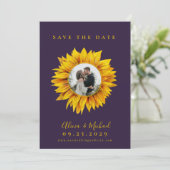 Rustige fotobruiloft met zonnebloem, met uitzonder save the date (Staand voorkant)