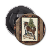 Rustige Fox die op een boomstam steekt Button Flesopener (Voorkant)