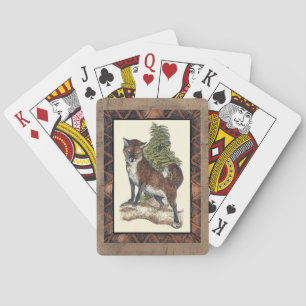Rustige Fox die op een boomstam steekt Pokerkaarten
