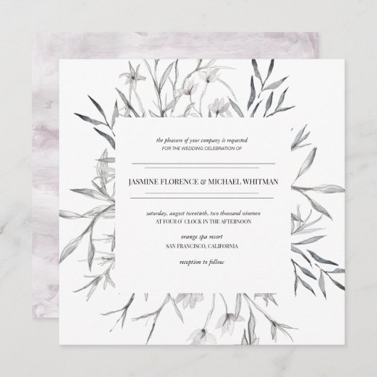 Rustige franse botanica Wedding Invitation Kaart (Voorkant / Achterkant)