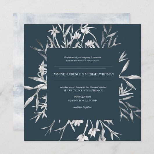 Rustige franse botanica Wedding Invitation Kaart (Voorkant / Achterkant)