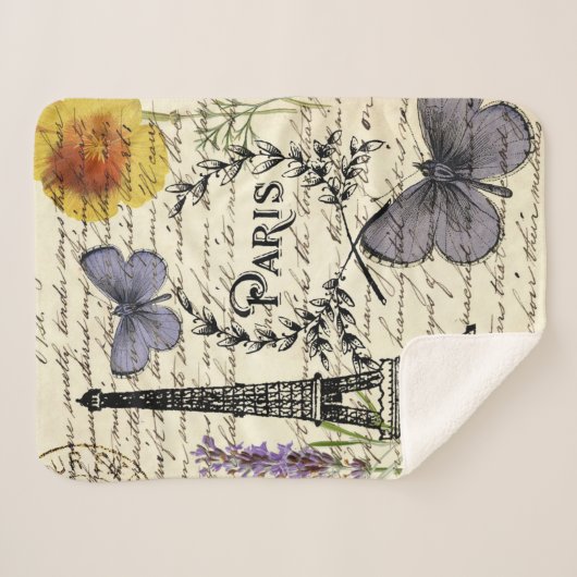  rustige franse vlinderparijs eiffeltoren sherpa deken (Voorkant (horizontaal))